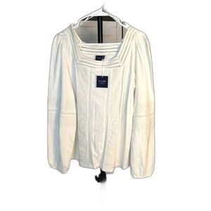 KAARI Blue Embroidered Cotton Balloon Sleeve Blouse